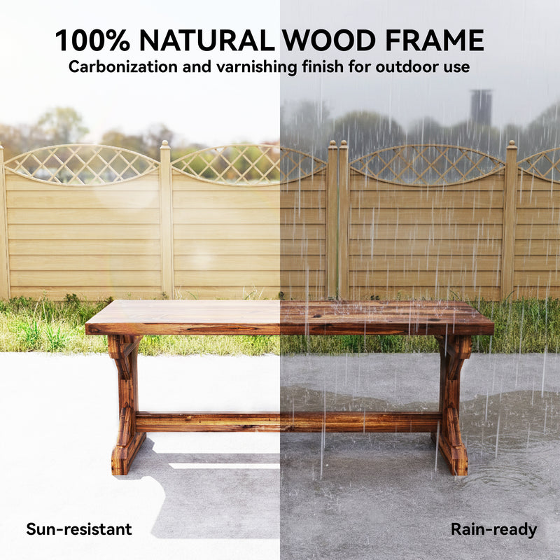Wood Garden Bench for Two with Backless Design and Weather Resistant Finish Carbonised Outsunny