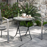 Folding Round Garden Table with Tempered Glass Top and Grey Rattan Edging by Outsunny