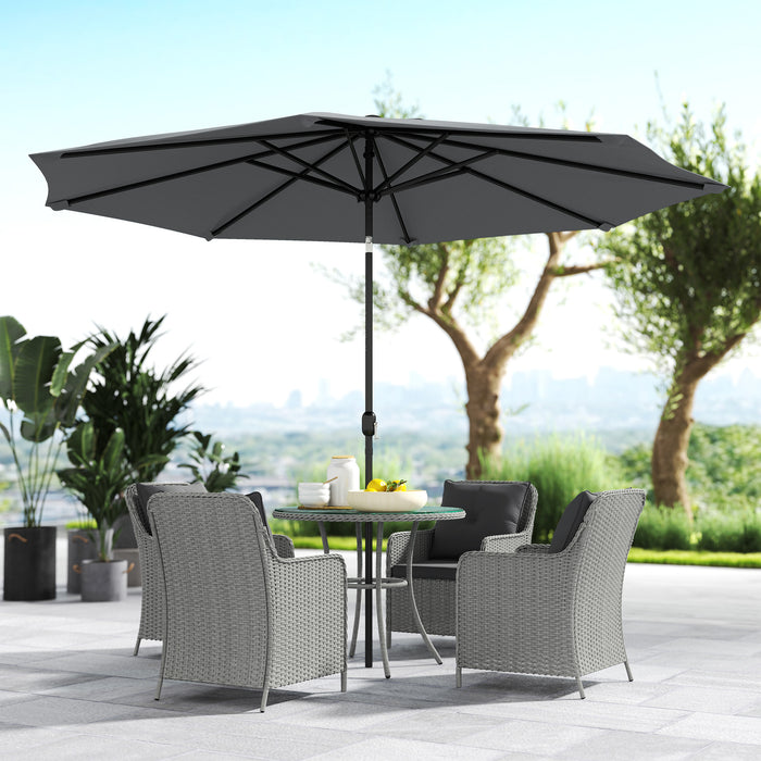 Light Grey 4 Seater Rattan Patio Dining Set with Parasol and Cushions by Outsunny