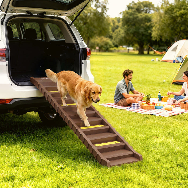 Dog Car Ramp for Easy Pet Access with Anti Slip Surface and Foldable Design Brown
