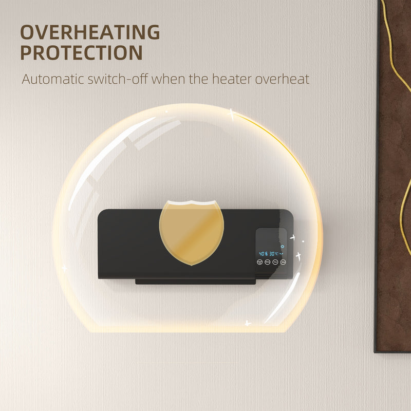 Wall Mounted Electric Heater 2kW with Adjustable Thermostat for Home or Office Use Black