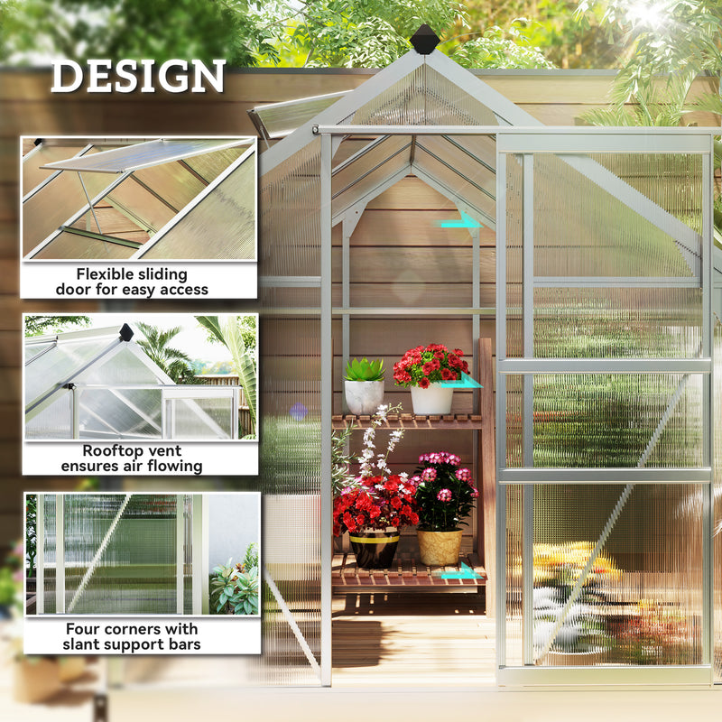6 x 8ft Walk In Greenhouse With Sliding Door For Growing Plants Outdoors Clear AOSOM