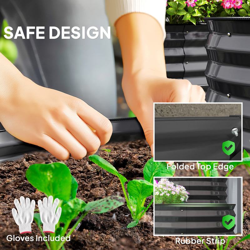 Two Tier Galvanised Steel Garden Planter Dark Grey by Outsunny
