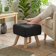 HOMCOM Linen-Look Square Padded Footstool - Black AOSOM