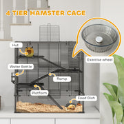 4 Tier Hamster Cage with Deep Glass Base Hut Wheel Food Dish and Water Bottle by PawHut