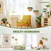 Set of 2 Artificial Hanging Flower Baskets with Pinecones for Home or Office Decor, Green