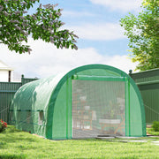 Large Polytunnel Greenhouse With Mesh Door Windows And Plant Labels For Garden Growing Green AOSOM