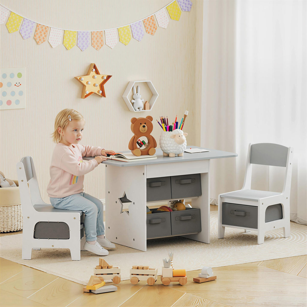 Buy Kids Table & 2 Chairs Set With Storage Drawers Ages 3–8 | Opal Retail