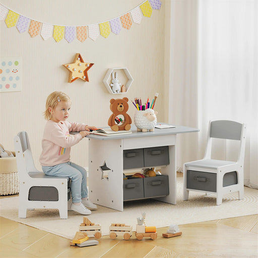 Kids Table and Chair Set with 6 Storage Drawers for Toddlers Aged 3 to 8 Light Grey
