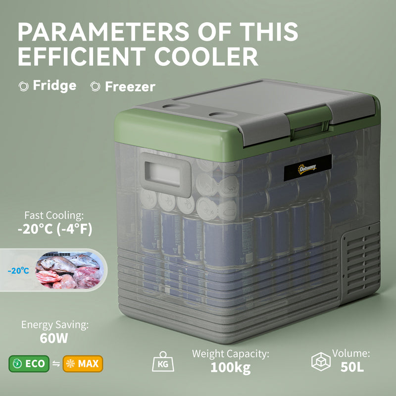 50L Portable Car Fridge in Light Green and Grey with Freezer Function by Outsunny AOSOM