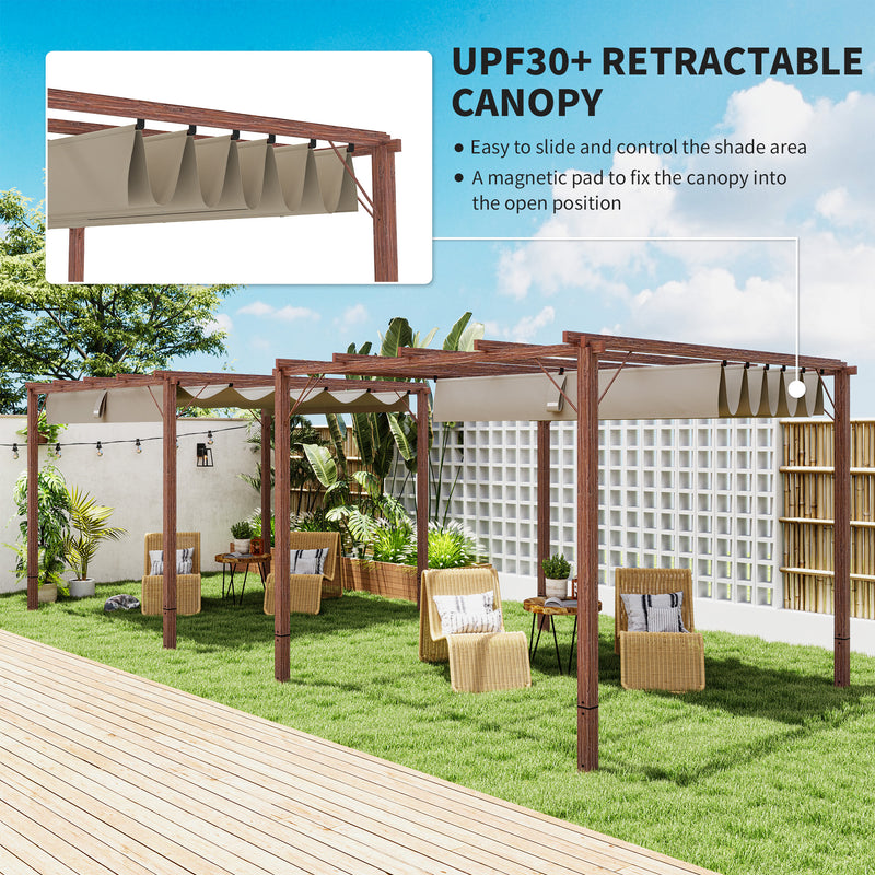 3 x 3 m Retractable Roof Pergola with Natural Wood Finish for Garden and Patio by Outsunny