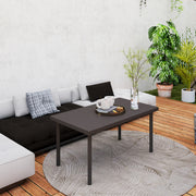 Brown Metal Garden Coffee Table with Woodgrain Top and Foot Pads for Outdoor Use