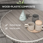 Grey Round 4 Seater Rattan Garden Table with Wood Effect Top for Outdoor Dining 70cm