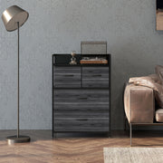 Rustic Chest of 4 Fabric Drawers with Metal Frame Black by HOMCOM