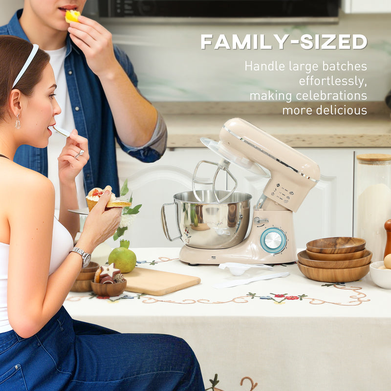 1300W Kitchen Stand Mixer With Dough Hook Whisk and Beater Attachments, Beige