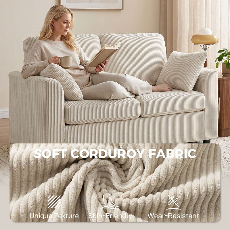 2 Seater Sofa for Small Living Rooms with Firm Support and Soft Corduroy Upholstery