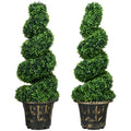 Set of 2 Spiral Boxwood Artificial Topiary Trees with Pots for Indoor Outdoor Use Green