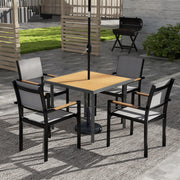 90cm Square Garden Dining Table with Umbrella Hole and Wood Effect Top by Outsunny