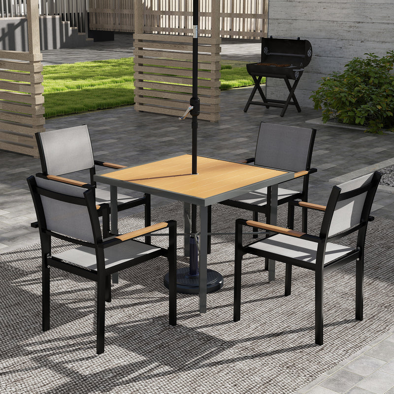 90cm Square Garden Dining Table with Umbrella Hole and Wood Effect Top by Outsunny