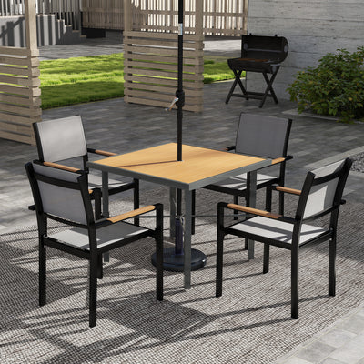 90cm Square Garden Dining Table with Umbrella Hole and Wood Effect Top by Outsunny