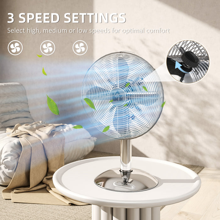 Silver Three Speed Oscillating Desk Fan with Adjustable Head