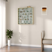 7 Tier Wall Display Cabinet with Glass Doors and Adjustable Shelves Oak by HOMCOM