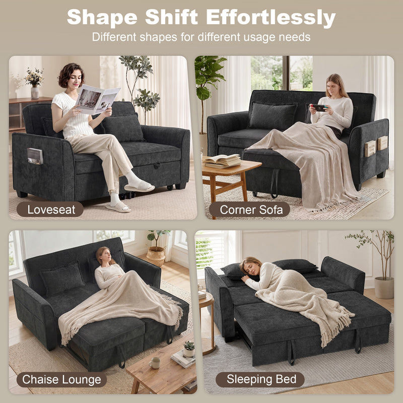 4-in-1 Sofa Bed for Small Spaces with Adjustable Backrest and Storage Pockets Black