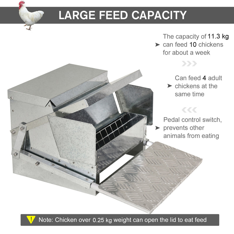 Automatic Poultry Feeder 11.5KG Rat Proof Treadle Design in Galvanised Aluminium, Silver