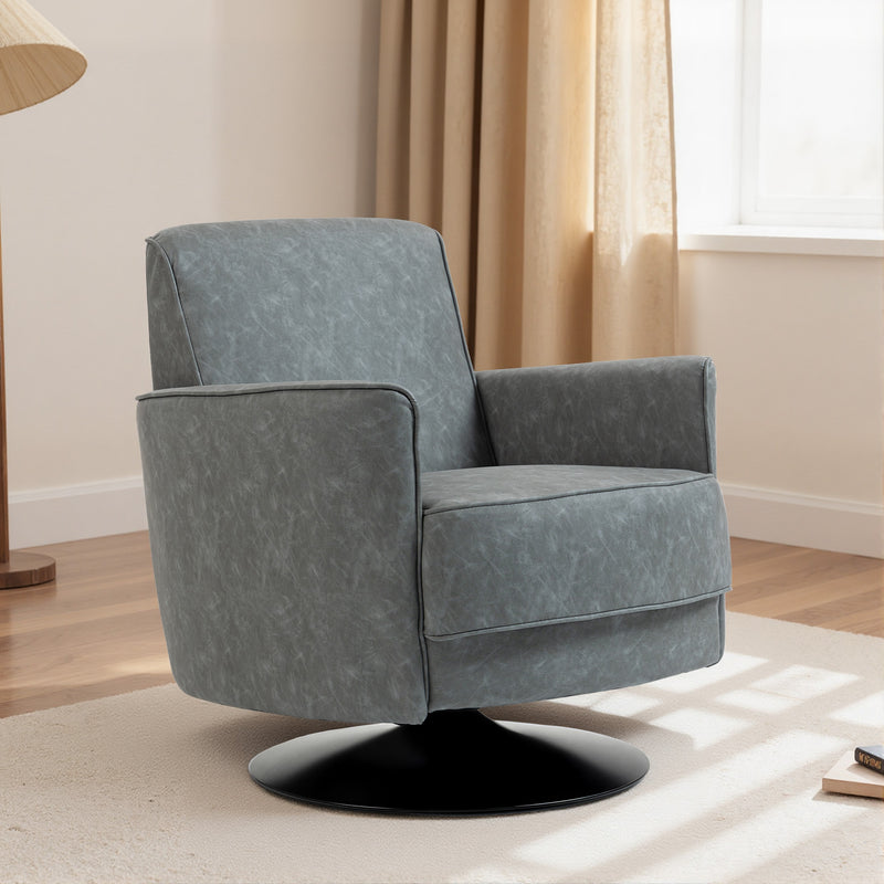 Swivel Accent Chair With Thick Upholstered Padding For Living Room Comfort Grey