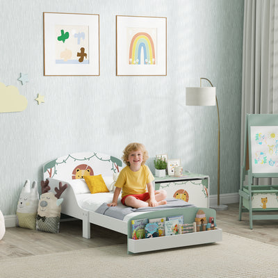 Toddler Bed with Storage and Guardrails for Ages 3 to 8 Fits 140 x 70cm Mattress, Green