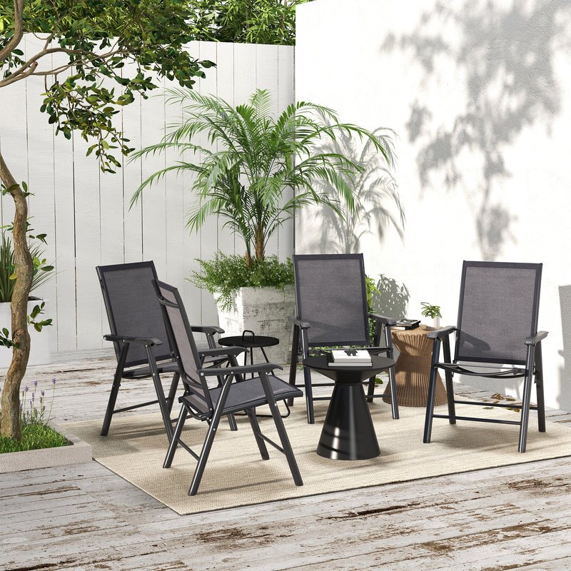 Set of 4 Foldable Metal Garden Chairs Outdoor Patio Dining Seats Charcoal Grey by Outsunny