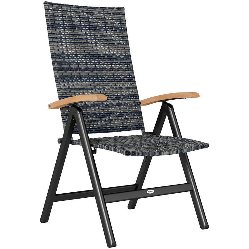 Outdoor Folding Grey Rattan Chair with Armrests and High Back for Garden and Camping by Outsunny