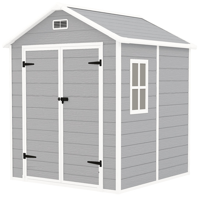 6x5 Plastic Garden Shed with Floor Window Lockable Doors and Vents Light Grey by Outsunny