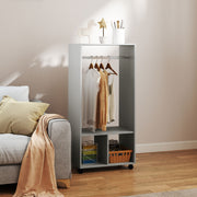 Grey Mobile Open Wardrobe with Clothes Rail and Storage Shelves by HOMCOM