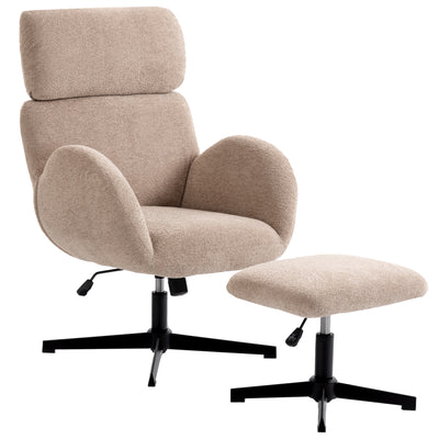 Swivel Armchair and Footstool Set with Adjustable Support for Relaxing at Home Light Brown AOSOM