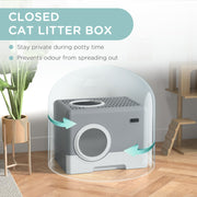 Enclosed Cat Litter Box With Pull Out Tray Scoop And Top Entry For Easy Cleaning, Grey