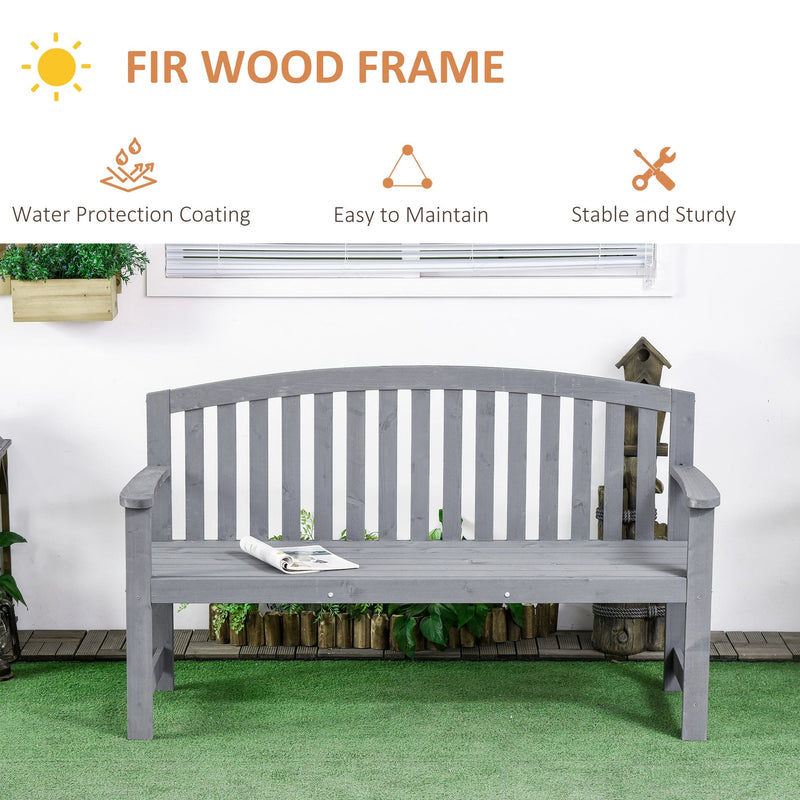 2 Seater Grey Wooden Garden Bench With Arms