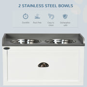 Stainless Steel Raised Dog Bowls With Storage Drawer For Large Pets, White