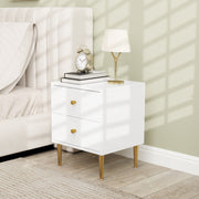 White Bedside Table with Two Drawers With Gold Legs and Knobs by HOMCOM