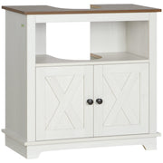 Under Sink Bathroom Cabinet with Double Doors and Open Shelf for Extra Storage White Brown AOSOM