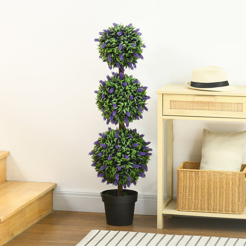Set of 2 Artificial Lavender Ball Trees with Pots for Indoor or Outdoor Display, Purple