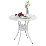 White Round Garden Dining Table 78 cm Cast Aluminium with Parasol Hole by Outsunny