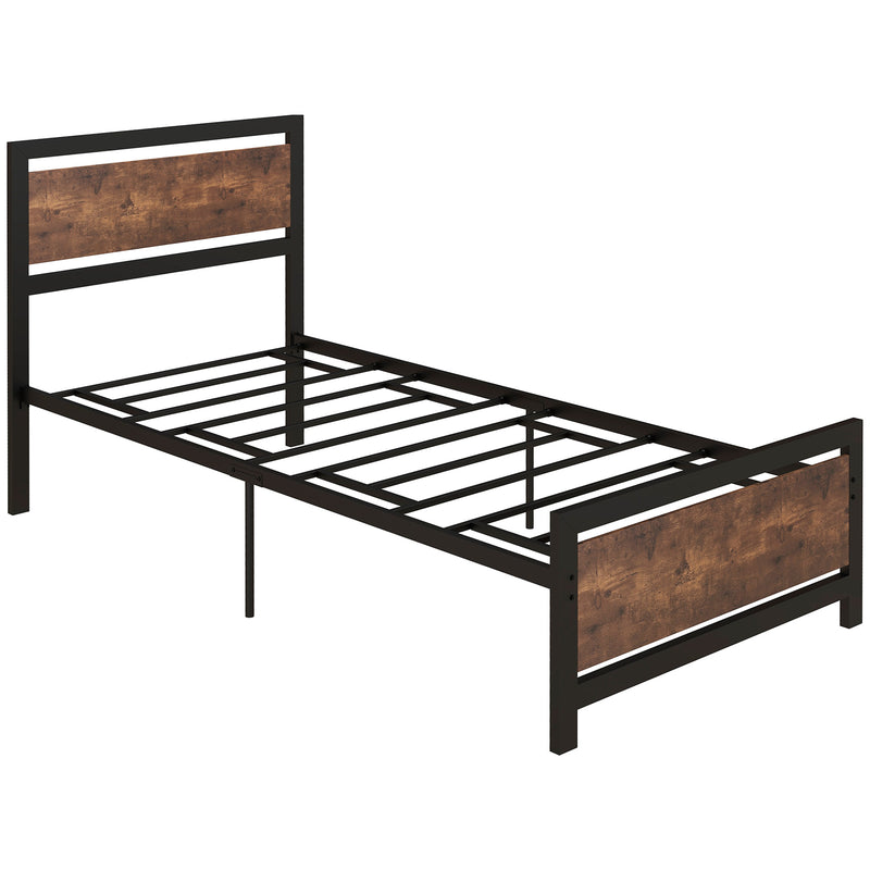 Single Metal Bed Frame with Headboard Footboard and Underbed Storage for Adults Bedroom