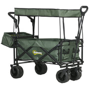 Green Folding Garden Trolley Cart With Canopy And Handle For Camping Or Beach Use