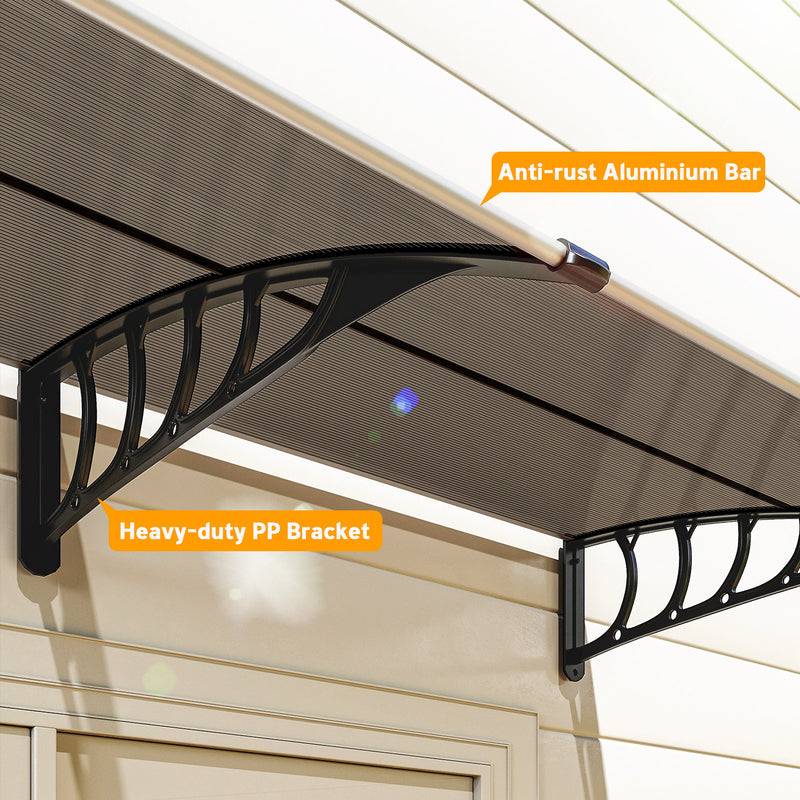 2m Curved Outdoor Front Door Canopy Awning With UV Protection for Porch and Entryway Shelter, Brown
