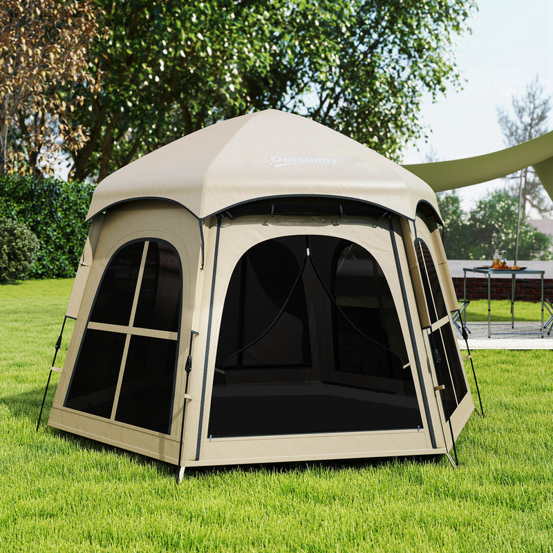 Family Pop Up Tent with Fast Setup and Spacious Interior for Camping Khaki
