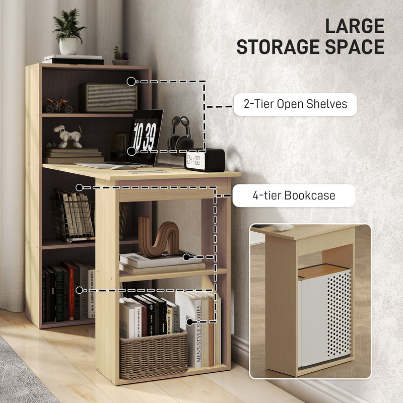 120cm Modern Computer Desk with 6 Shelves Natural Wood Finish by HOMCOM