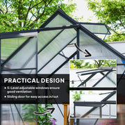Walk In Polycarbonate Greenhouse 190 x 190 cm Grey for All-Season Gardening by Outsunny