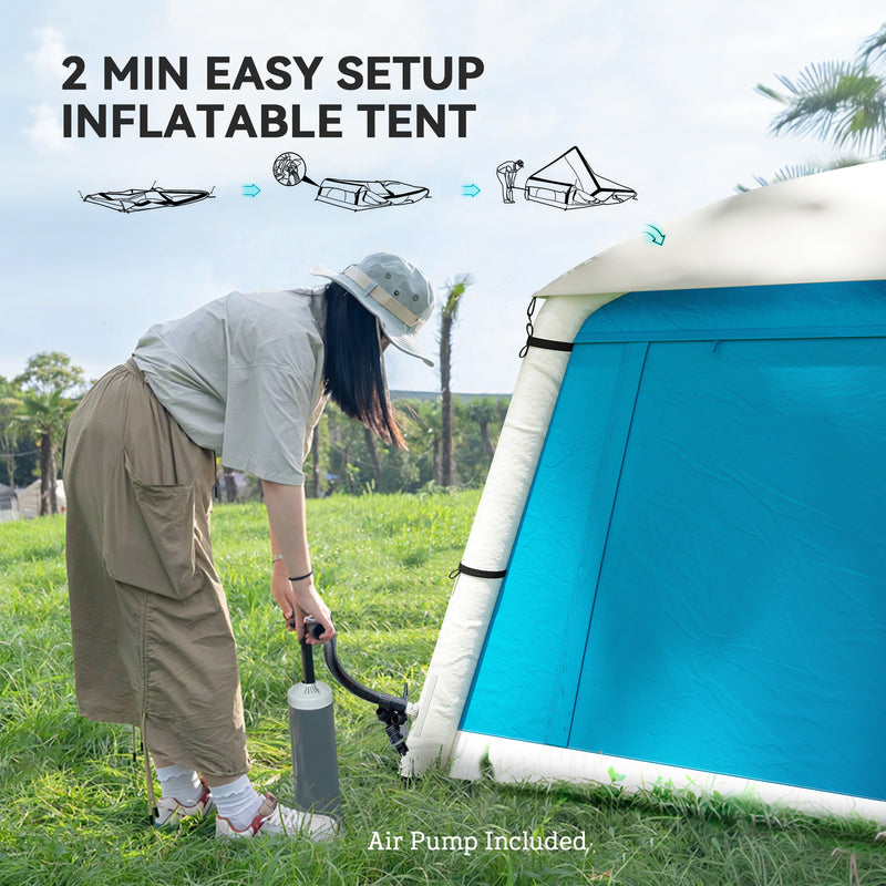 Inflatable 2 Person Camping Tent Quick Pitch Waterproof Shelter with Mesh Windows Light Blue