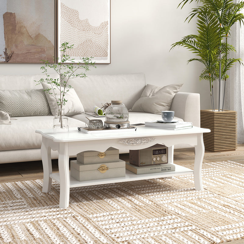 Coffee Table with Storage Shelf for Organised Living Room Small Space White